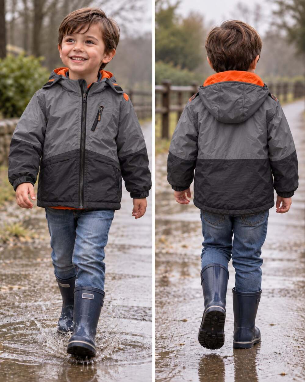 Snozu Boys 3T Gray Orange Hooded Winter Ski Jacket Coat